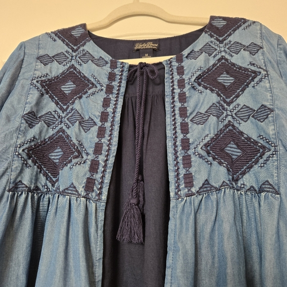 Lucky Brand Blue Embroidered Boho Denim Style Cardigan Jacket Women’s Size M - Picture 4 of 15